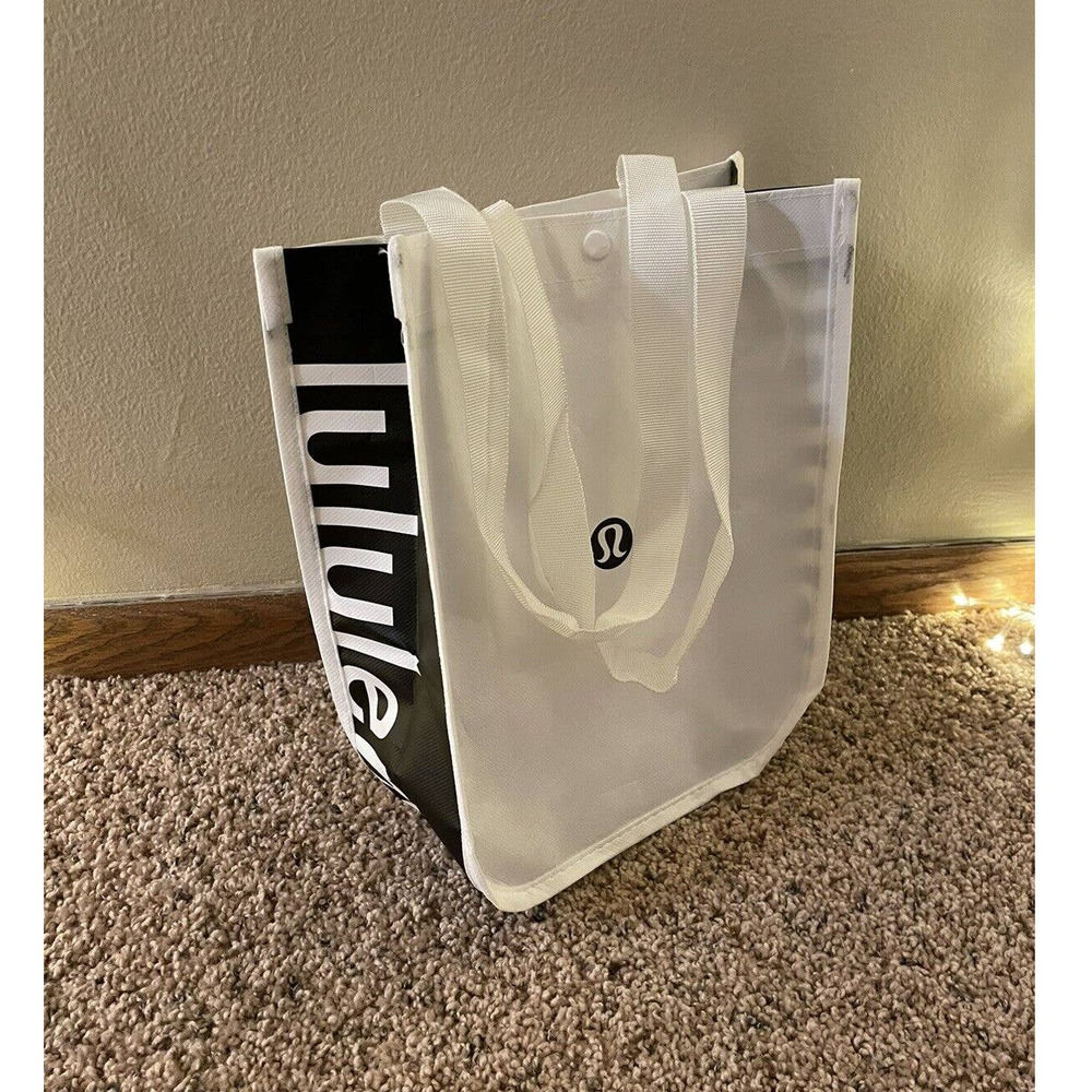 SOLD***Lululemon- Small Reusable Tote Bag Snap Button Close White 9" x 12"